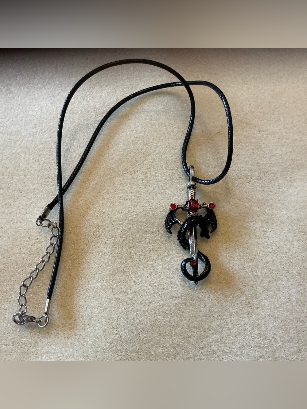 Dragon Sword Pendant Necklace in Black with Red Accents